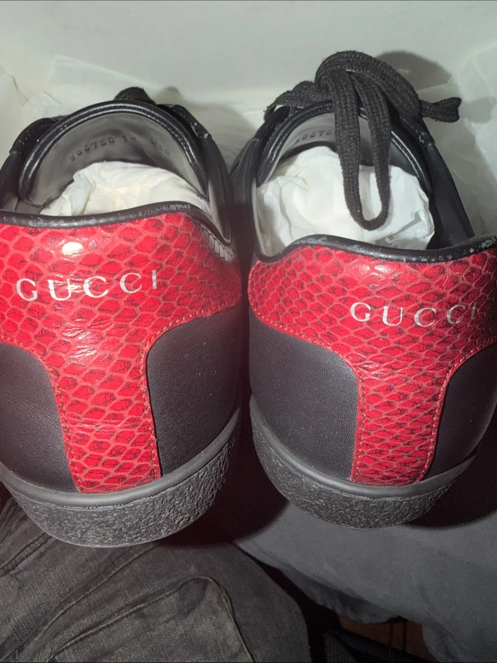 Black Gucci Leather Men's Fashion Sneakers with Green & Red Stripe